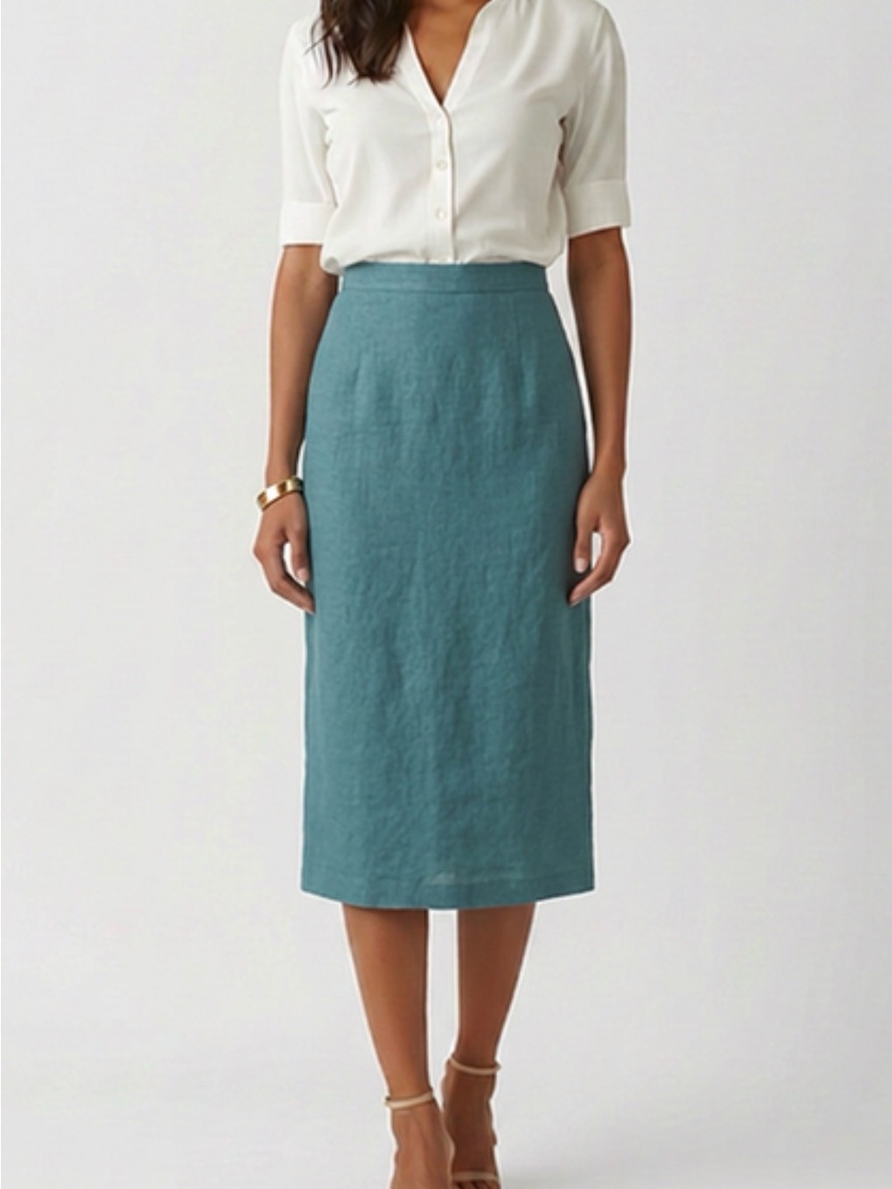 Women’s Teal Midi linen Pencil Skirt